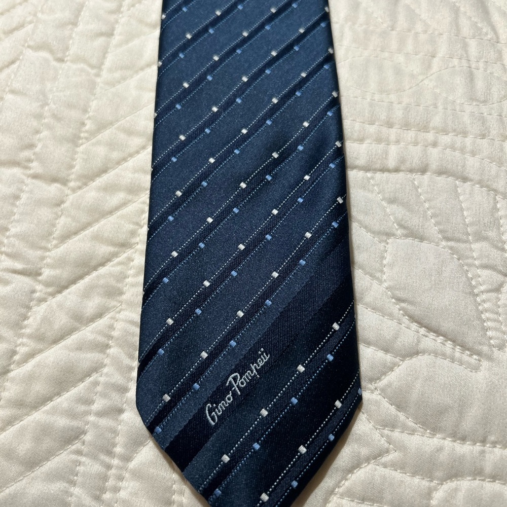 Gino Pompeii Men's Necktie Tie Polyester Blue Striped and Dots